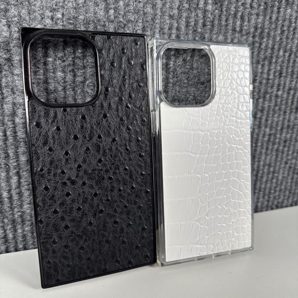 Flaunt Square iPhone 16 Pro + Case Set Black Ostrich White Croc Texture WPF14Q - Picture 2 of 7